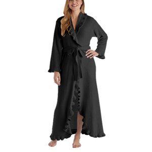 Softies BLACK Long 51" Chenille Ruffle Robe Small NEW